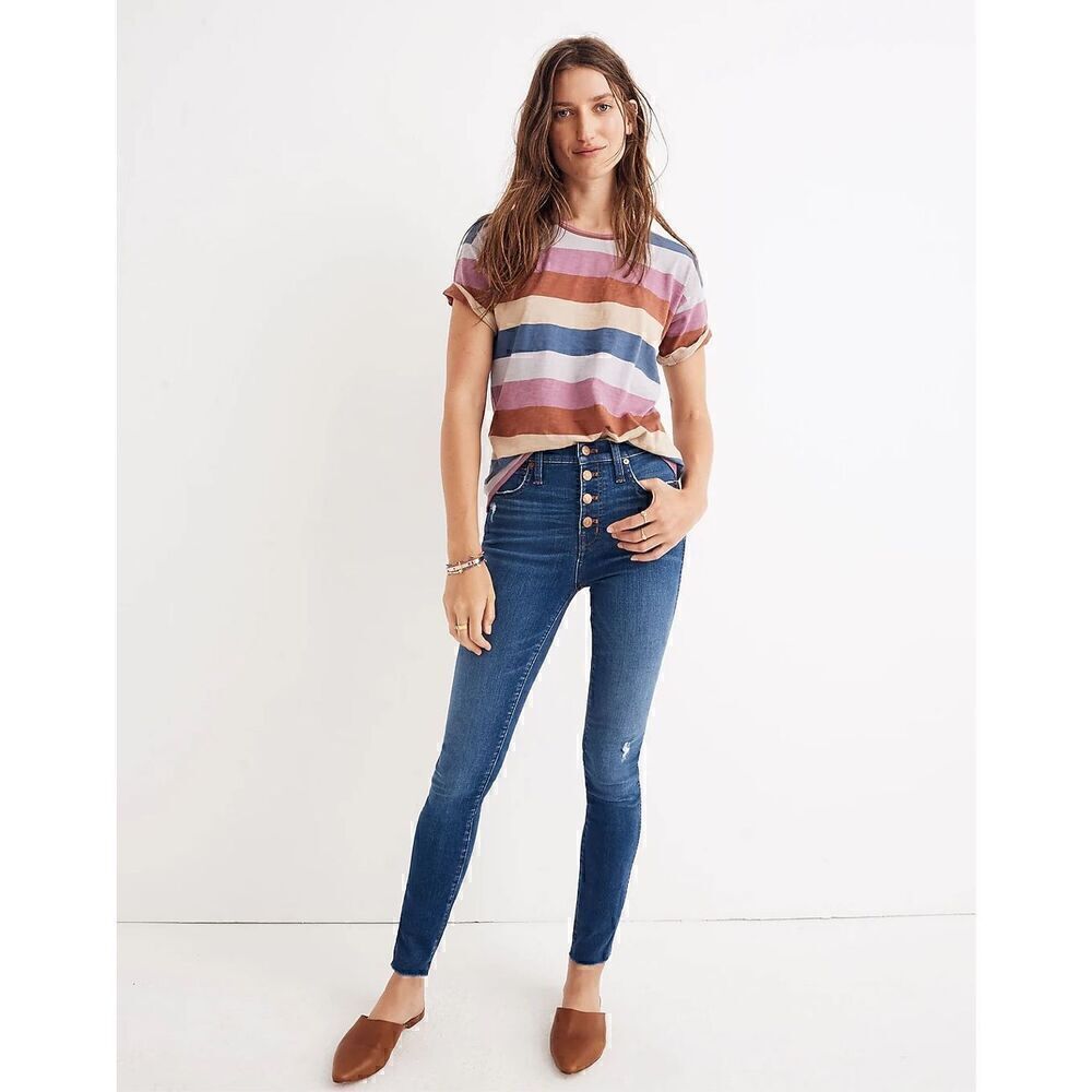 Madewell 10" High-Rise button fly frayed hem Skinny Jeans in Hanna Wash size 28